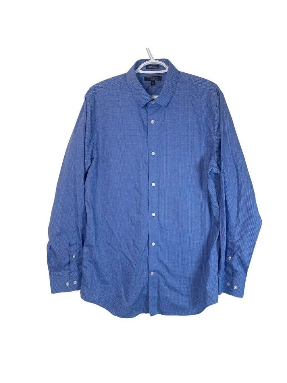 Banana Republic Blue Check Grant Fit Non Iron 2 Ply Long Sleeve Dress Shirt